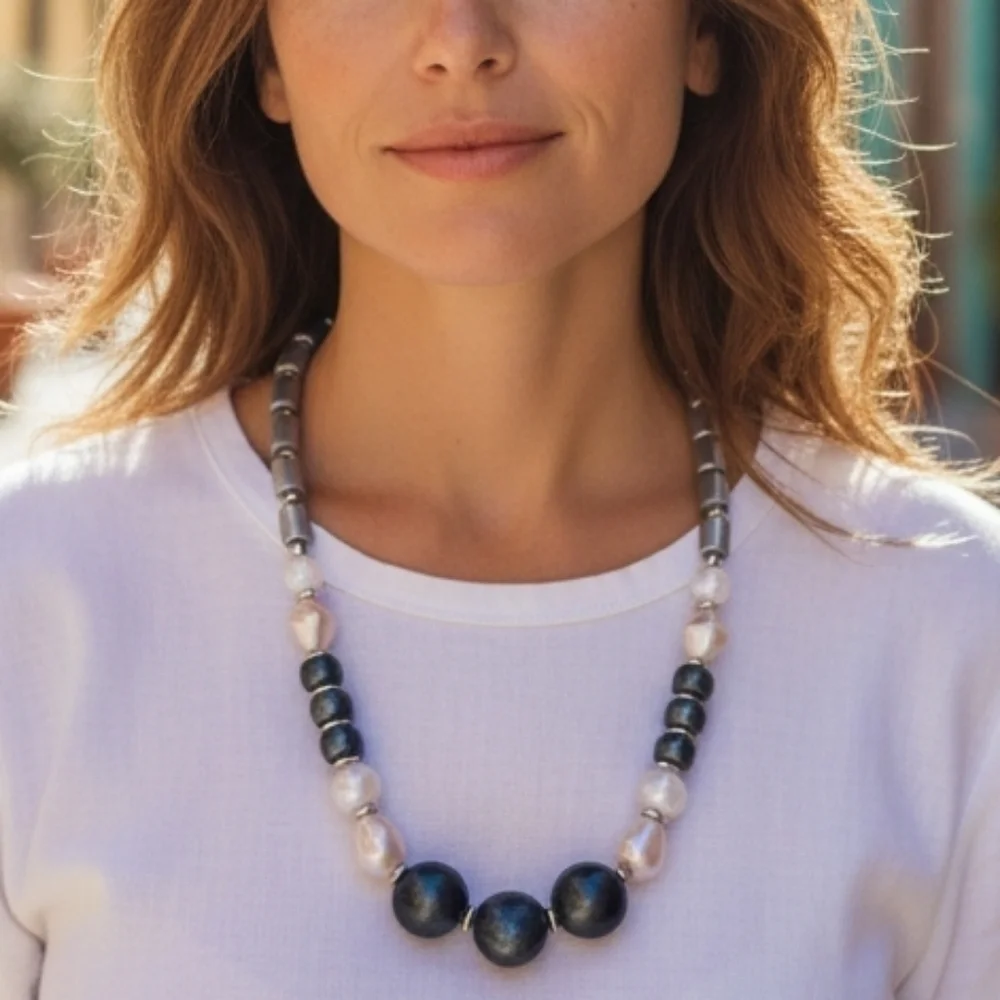 Beaded Blue and Silver Necklace